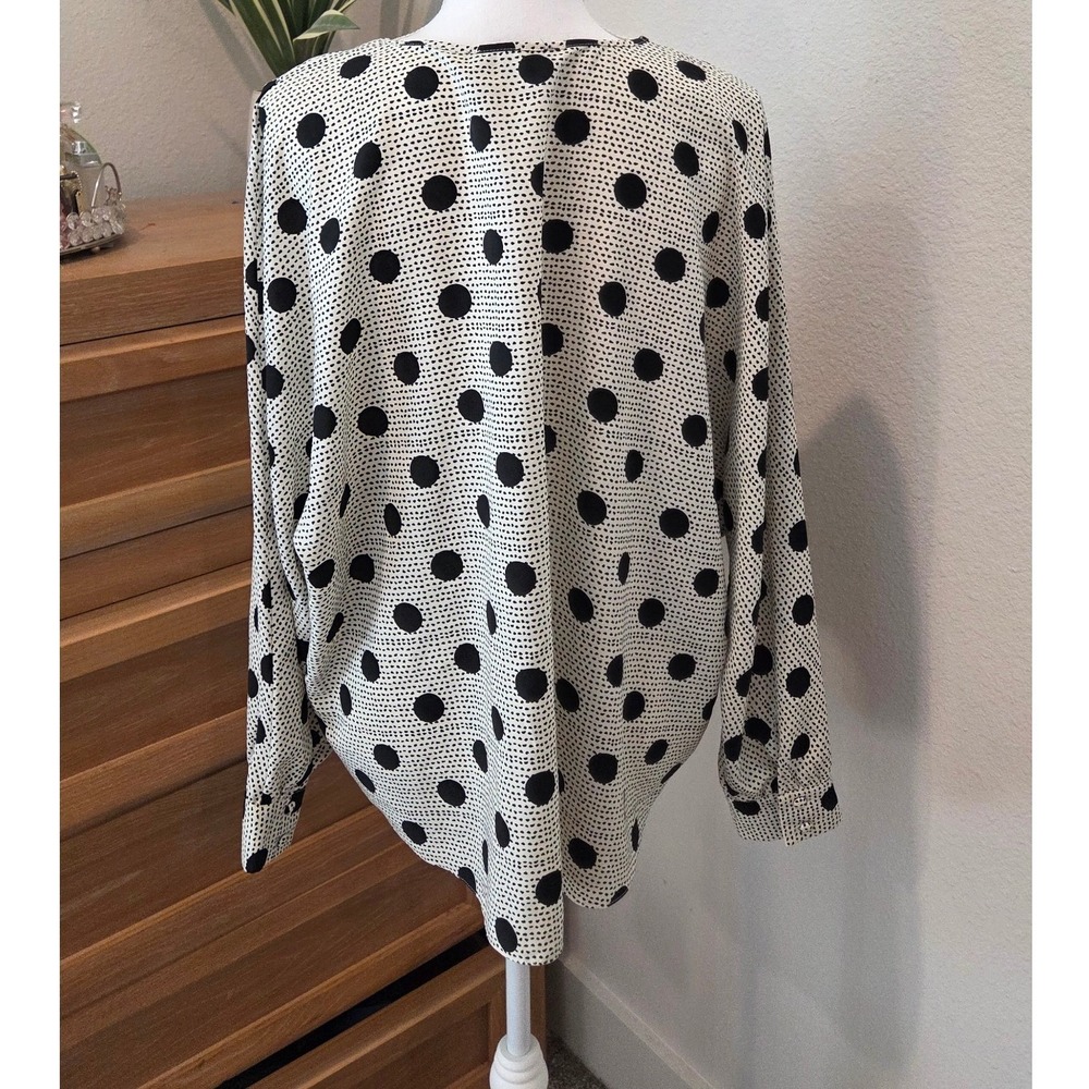 Primark Polka Dot Tie Front V Neck Long Sleeve Blouse Top Women Size 14 Modern - Picture 7 of 10